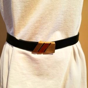 Vintage Morris Moskowitz Leather Belt w/ Silver & Gold Two Tone Belt Buckle